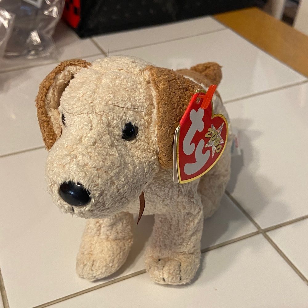 Ty Beanie Babies Rufus Cream and Brown Dog Plush Toy,  1OO